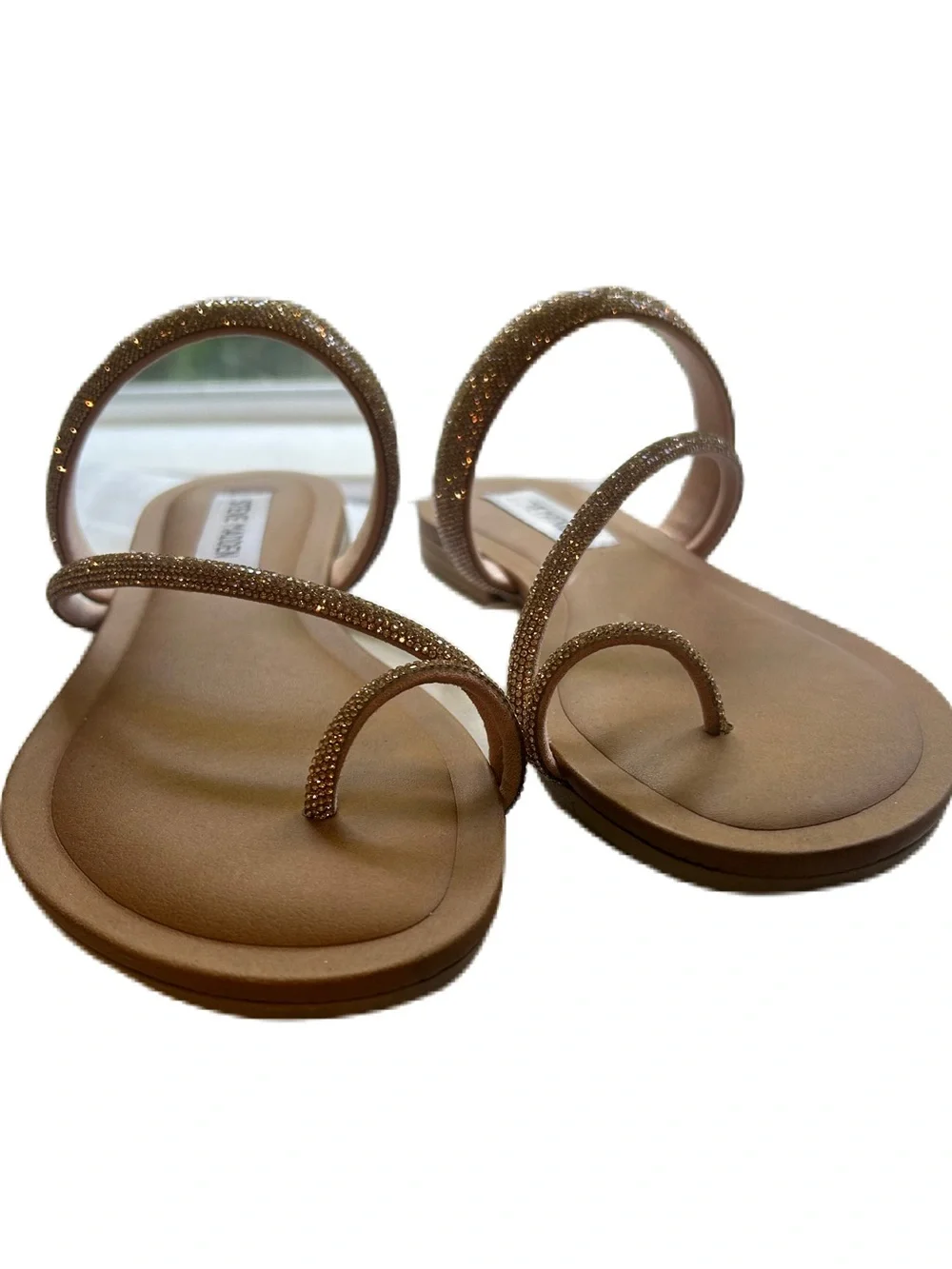 Steve Madden Rose Gold Crystal-Strap Toe-Loop Sandal